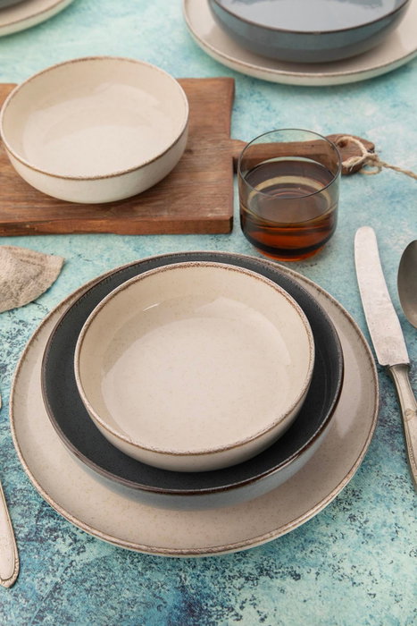 Hermia Juego de Cena de Porcelana de 16 Piezas Crema y Azul
